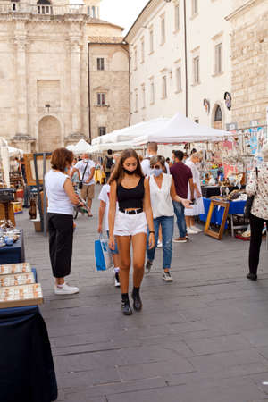 Ascoli Piceno, Italy - September 20, 2020: Antiques and vintage market on the streets of Ascoli Piceno, large antique and vintage market.のeditorial素材