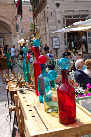 Ascoli Piceno, Italy - September 20, 2020: Antiques and vintage market on the streets of Ascoli Piceno, large antique and vintage market.のeditorial素材