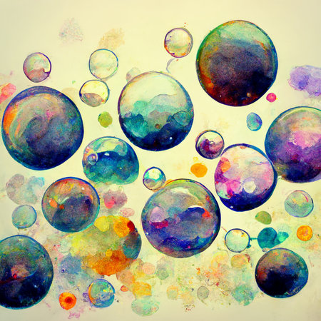 Abstract colorful watercolor background surface. Fantastic foam with bubbles. Digital generated artwork.の写真素材