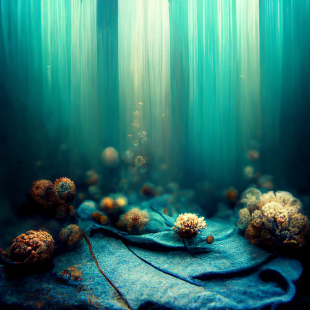 Underwater background with various sea views. Underwater scene. Undersea bottom with corals seaweeds...
