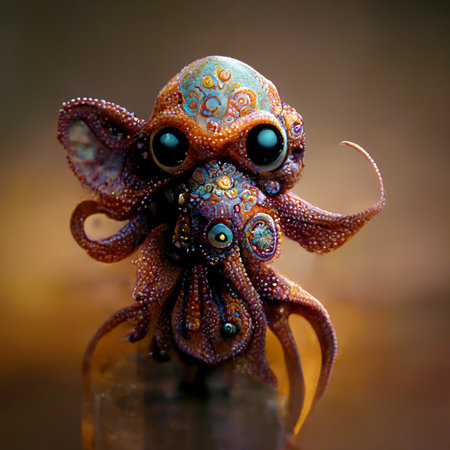 Funny cartoon octopus. Digtal generated illustration. Marine life element, sea or ocean animal...
