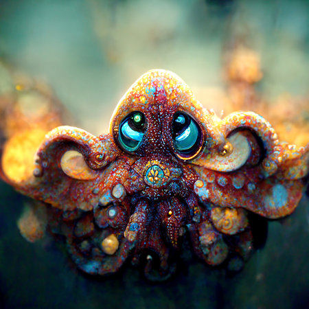 Funny cartoon octopus. Digtal generated illustration. Marine life element, sea or ocean animal illustration.の写真素材