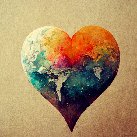 Colorful heart with geometric elements in vintage style. Colorful design for print, poster, cover. Digital generated illustration.の写真素材