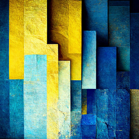 Abstract painting on blue and yellow watercolor painting background. Ukrainiam colors. Digital illustration brush to art. Retro style. Digital generated illustration.の写真素材