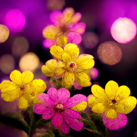 Purple and yellow abstract flower Illustration for prints, wall art, cover and invitation. Watercolor art background. Digital generated wallpaper design with flower paint brush line art.の写真素材