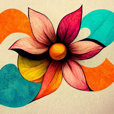 Watercolor art background. Digital generated wallpaper design with flower paint brush line art. Colorful watercolor Illustration for prints, wall art, cover and invitation.の写真素材