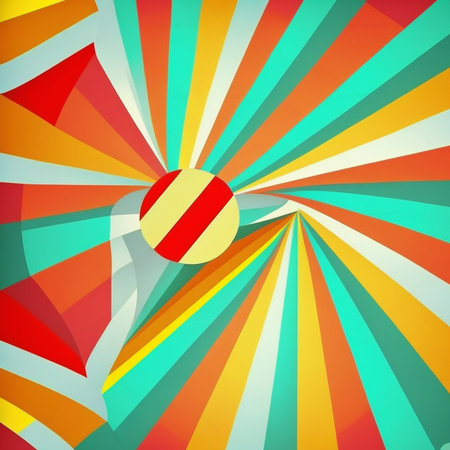 Artistic abstract colorful artwork bright stripe pattern design for wall poster, carpet, area rug, cover, duvet cover, curtain, pillow, bedding, shawl, linens, frame, border. Digital generated painting in retro style.の素材