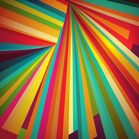 Artistic abstract colorful artwork bright stripe pattern design for wall poster, carpet, area rug, cover, duvet cover, curtain, pillow, bedding, shawl, linens, frame, border. Digital generated painting in retro style.の素材