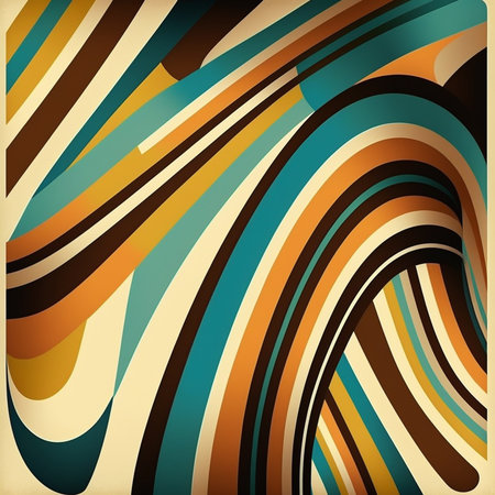 Artistic abstract colorful artwork bright stripe pattern design for wall poster, carpet, area rug, cover, duvet cover, curtain, pillow, bedding, shawl, linens, frame, border. Digital generated painting in retro style.の素材