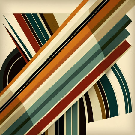 Artistic abstract colorful artwork bright stripe pattern design for wall poster, carpet, area rug, cover, duvet cover, curtain, pillow, bedding, shawl, linens, frame, border. Digital generated painting in retro style.の素材