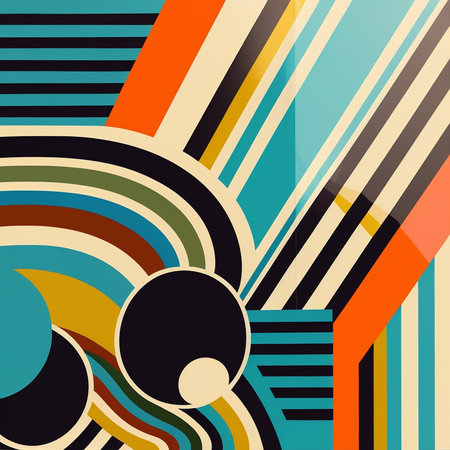 Artistic abstract artwork bright stripe pattern design with stripes and lines. Digital generated painting in cartoon style.の素材