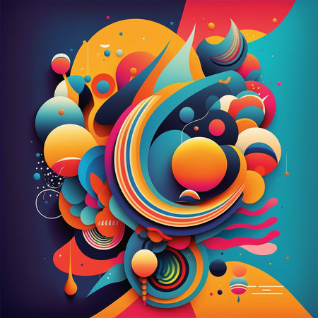 Abstract colorful contemporary modern watercolor art. Minimalist illustration for social media, wall decoration, postcard or brochure cover design. Digital generated. Vintage style.の素材