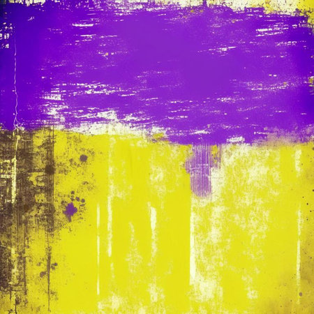 Abstract painting on purple and yellow watercolor painting background. Digital illustration brush art. Retro style. Digital generated illustration.の素材