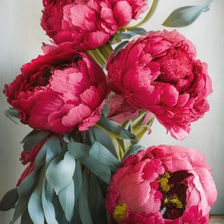 Peony flowers. Red and pink peony flowers in bloom as floral art background, wedding decor and luxury branding design. Digital generated illustration.の素材