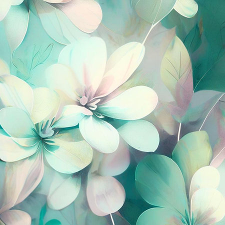 Pastel watercolor flowers with stems and leaves. Watercolor art background. Digital generated wallpaper design with flower paint brush line art.の素材
