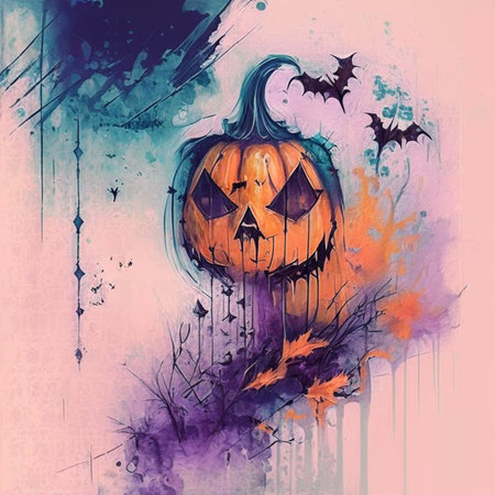 Halloween pumpkin angry cartoon character concept of monsters and autumn holiday object pink  background. Digital generated illustration.の素材