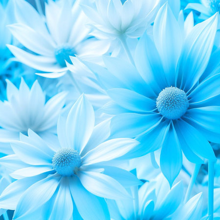 Soft blue flowers background. Digital generated design with flower paint brush line art. Closeup illustrations.の素材