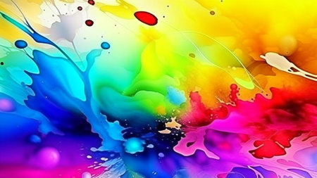 Abstract contemporary modern watercolor art. Minimalist illustration in yellow, blue and red shades for social media, wall decoration, postcard or brochure cover design. Digital generated.の素材