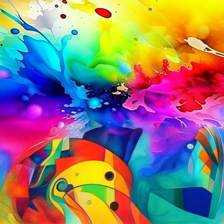 Abstract contemporary modern watercolor art. Minimalist illustration in yellow, blue and red shades for social media, wall decoration, postcard or brochure cover design. Digital generated.の素材