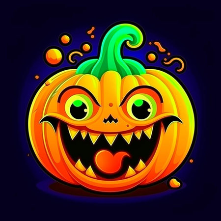 Halloween pumpkin angry cartoon character concept of monsters and autumn holiday object on a dark background. Digital generated illustration.の素材