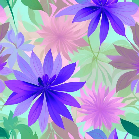 Blue, green and pink watercolor flowers with stems and leaves. Watercolor art background. Digital generated wallpaper design with flower paint brush line artの素材