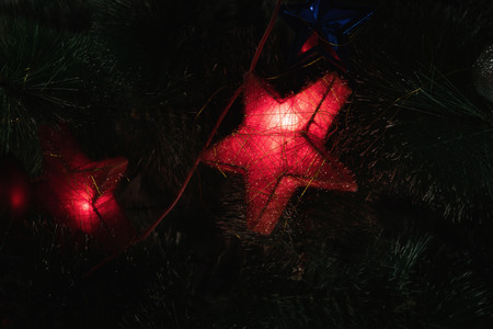 A star on a Christmas tree. New Year holiday.の写真素材