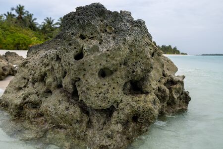 Stone on the shore of a tropical islandの写真素材