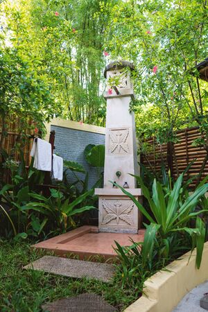 Exotic column shower in the open air spaの写真素材