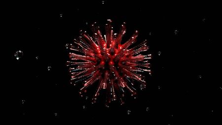 Coronavirus 2019-nCov novel coronavirus concept resposible for asian flu outbreak and coronaviruses influenza as dangerous flu strain cases as a pandemic. Microscope virus close up. 3d rendering.の写真素材