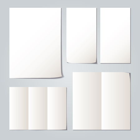 White folded paper set collections and element for attaching paper paperclip. Vector illustration.のイラスト素材