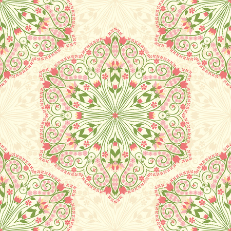 Round ornamental shape isolated on white. Seamless floral pattern background.のイラスト素材