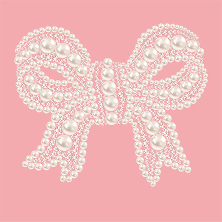 Cute bow with pearls and diamonds. Isolated on a pink background.のイラスト素材