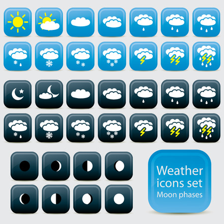 Weather icons on blue background.のイラスト素材