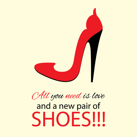 Fashion poster design. Womens high heel red shoes with text.のイラスト素材
