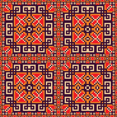 Seamless background in orange, violet, red and yellow colors . Vector illustrations. Use this pattern in the design of carpet, shawl, pillow, textile, wrapping paper, wallpaper, ceramic tilesのイラスト素材