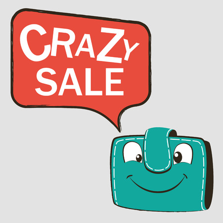 Happy green wallet with Discount. Crazy sale on speech bubble banner. Vector illustration.のイラスト素材