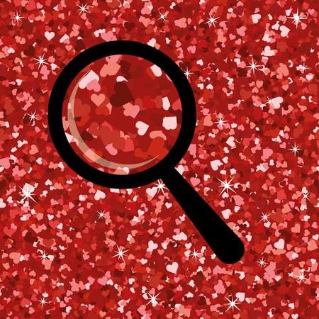 Seamless bright red glitter high quality texture with isolated loupe . Shimmer hearts love background. Vector illustrationのイラスト素材
