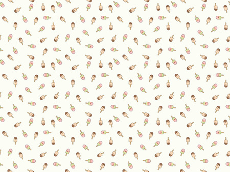 Seamless pattern of cute kawaii style ice cream bars . Decorative tiny design elements in doodle Japanese style isolated on white background. Raster illustration.の写真素材