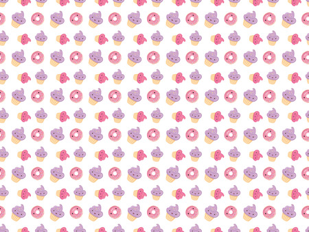 Seamless pattern with sweets - donuts, cupcakes isolated on white background. Can use for birthday card, the childrens menu, packaging, textiles, fabrics, wallpaperの写真素材