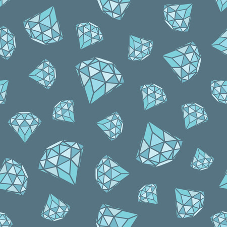 Seamless pattern of geometric blue diamonds on grey background. Trendy hipster crystals design. illustration.のイラスト素材