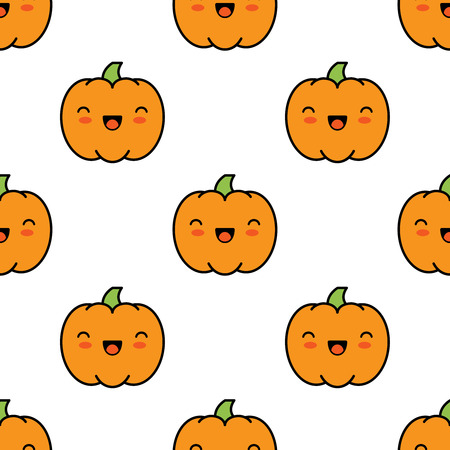 Seamless halloween pattern background with pumpkins on white background. Vector illustration.のイラスト素材