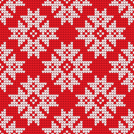 Traditional scandinavian pattern. Nordic ethnic seamless knitted background. Textures in red and white colors. Vector illustration. Can use for warm clothes design, Christmas and new year backgroundのイラスト素材