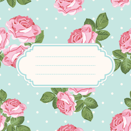 Shabby chic rose and polka dot light green pattern.のイラスト素材