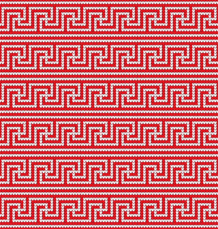 Knitted Greek seamless pattern background. Red and white colors.のイラスト素材