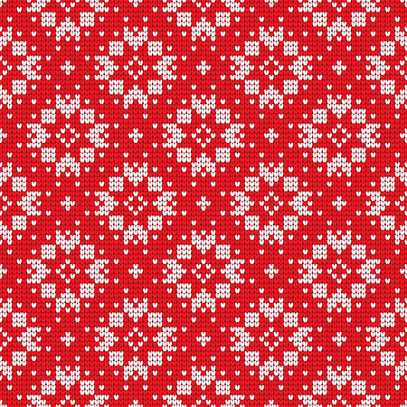 Traditional scandinavian pattern. Nordic ethnic seamless knitted background. Textures in red and white colors.のイラスト素材