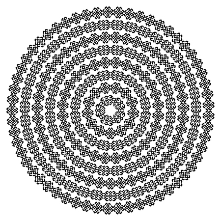 Monochromatic ethnic seamless textures. Round ornamental vector shape isolated on white. Oriental arabesque pattern background. Vector illustration in black and white colors.のイラスト素材