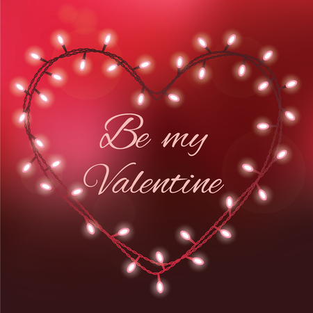 Valentines day background with bright lights and text Be my Valentine. Vector illustration.のイラスト素材
