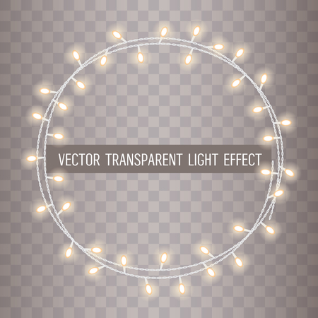 Round frame of overlapping, glowing string lights on a transparent background.のイラスト素材