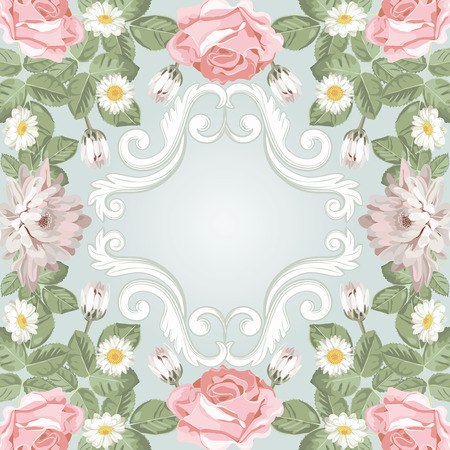 Floral frame. Vector illustration. For wedding, greeting cards, your text or photoのイラスト素材
