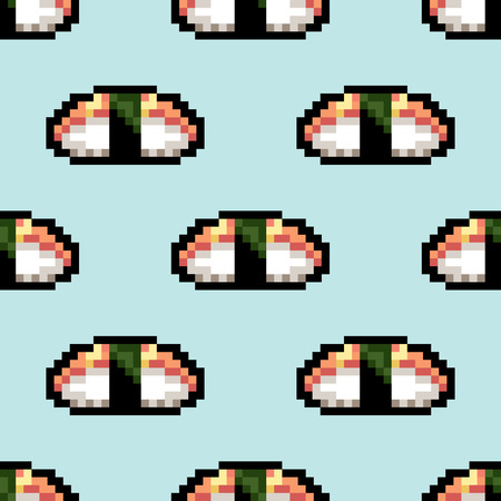Seamless pattern with sushi. Pixel art style. Vector illustration.のイラスト素材